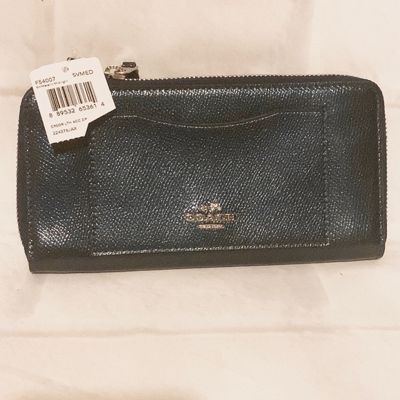 💐 COACH F54007 💐 METALLIC MIDNIGHT CROSS GRAIN LEATHER CONTINENTAL WALLET - Picture 2 of 7